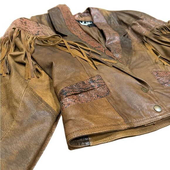 🤠 Vintage Winlit Brown Genuine Leather Western Fringe Jacket | Size M 🤎 - Picture 2 of 13
